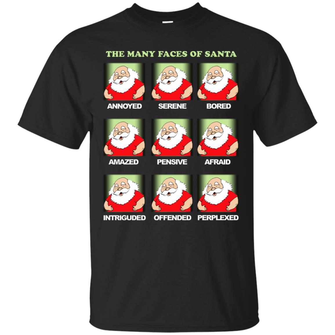 The Many Faces Of Santa Humor X-mas Gift Shirt Black