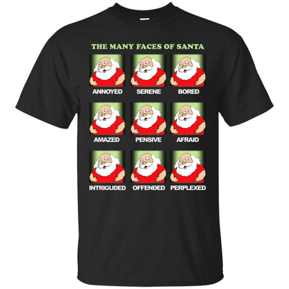 The Many Faces Of Santa Humor X-mas Gift Shirt Black