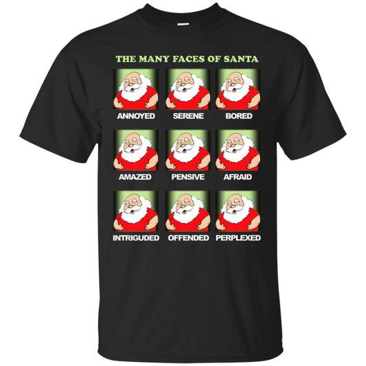 The Many Faces Of Santa Humor X-mas Gift Shirt Black