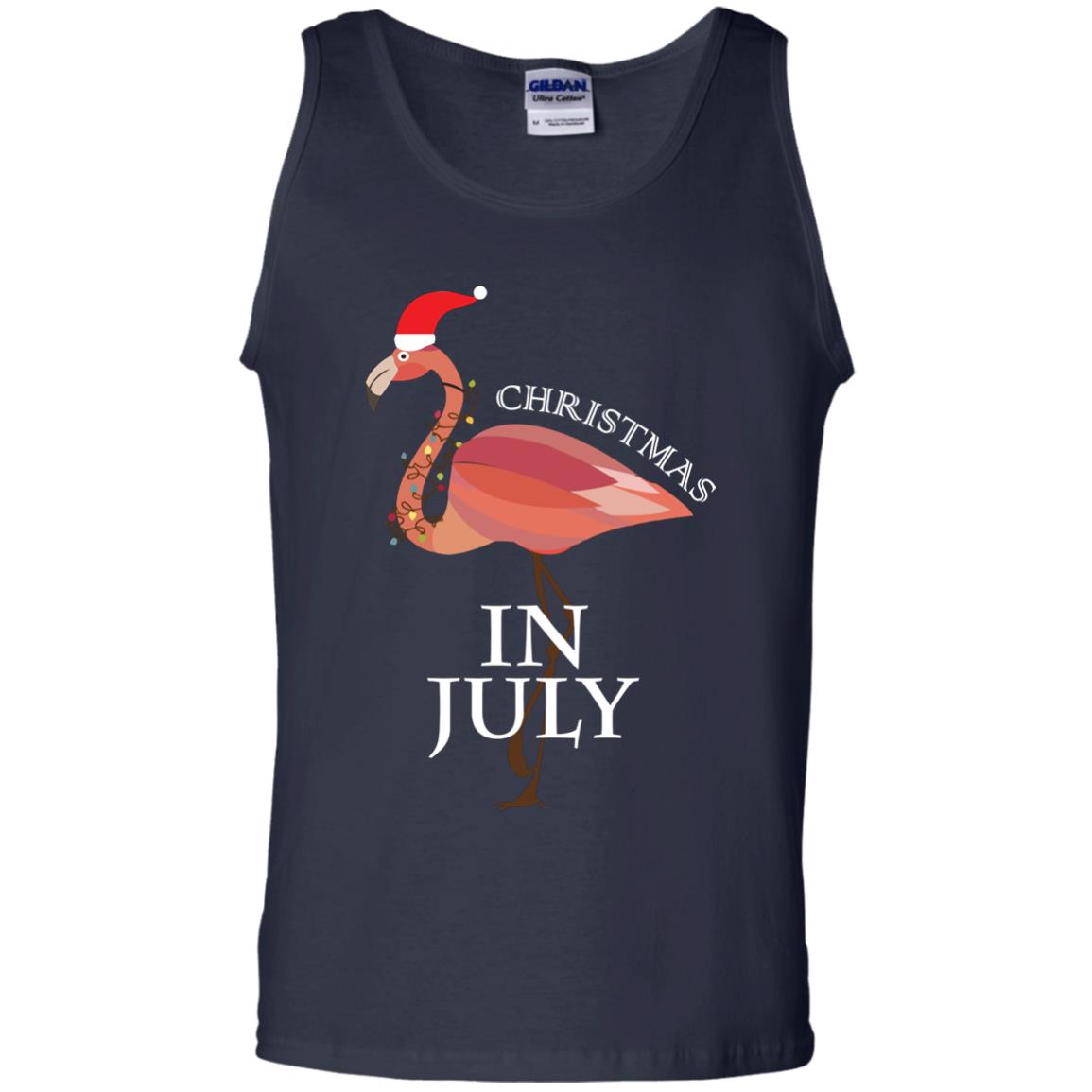 Flamingo With Santa_s Hat Christmas In July Xmas In Summer Shirt Navy