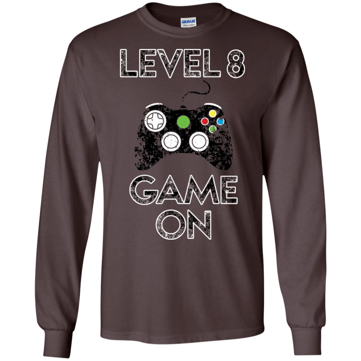 Level 8 Game On 8th Birthday Gift T-shirt Dark Chocolate