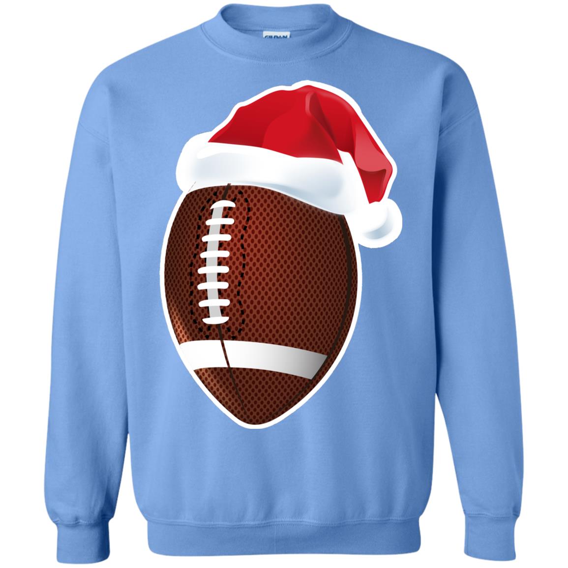 Football With Santa Claus Hat X-mas Shirt For Football Lovers Carolina Blue