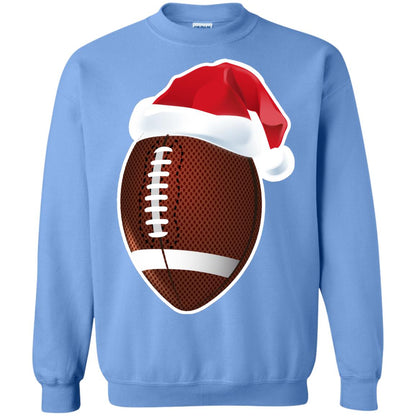 Football With Santa Claus Hat X-mas Shirt For Football Lovers Carolina Blue