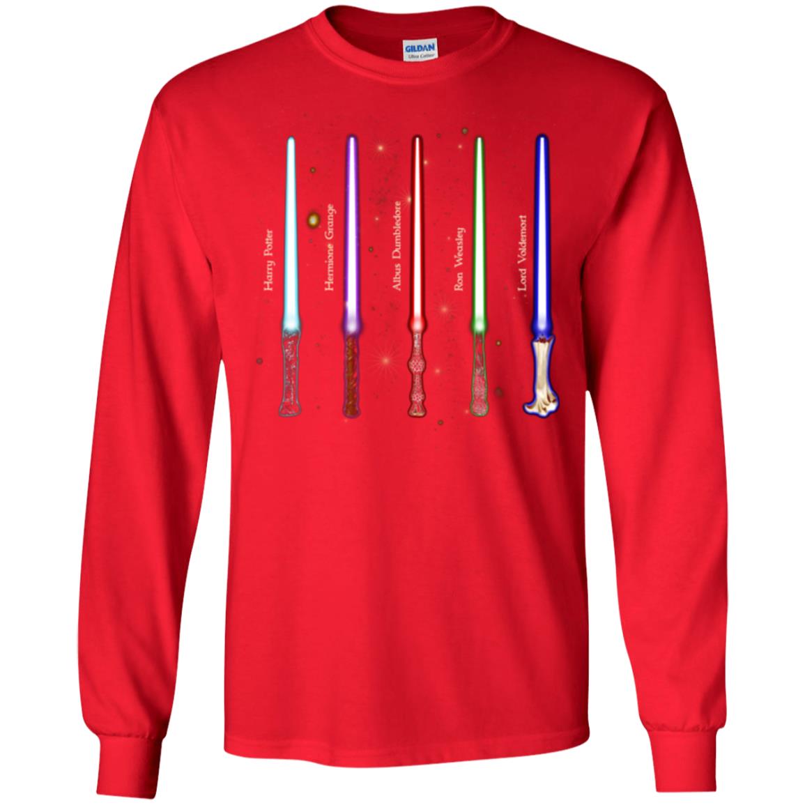 Harry Potter Lightsaber Wands Movie Fan T-shirt Red