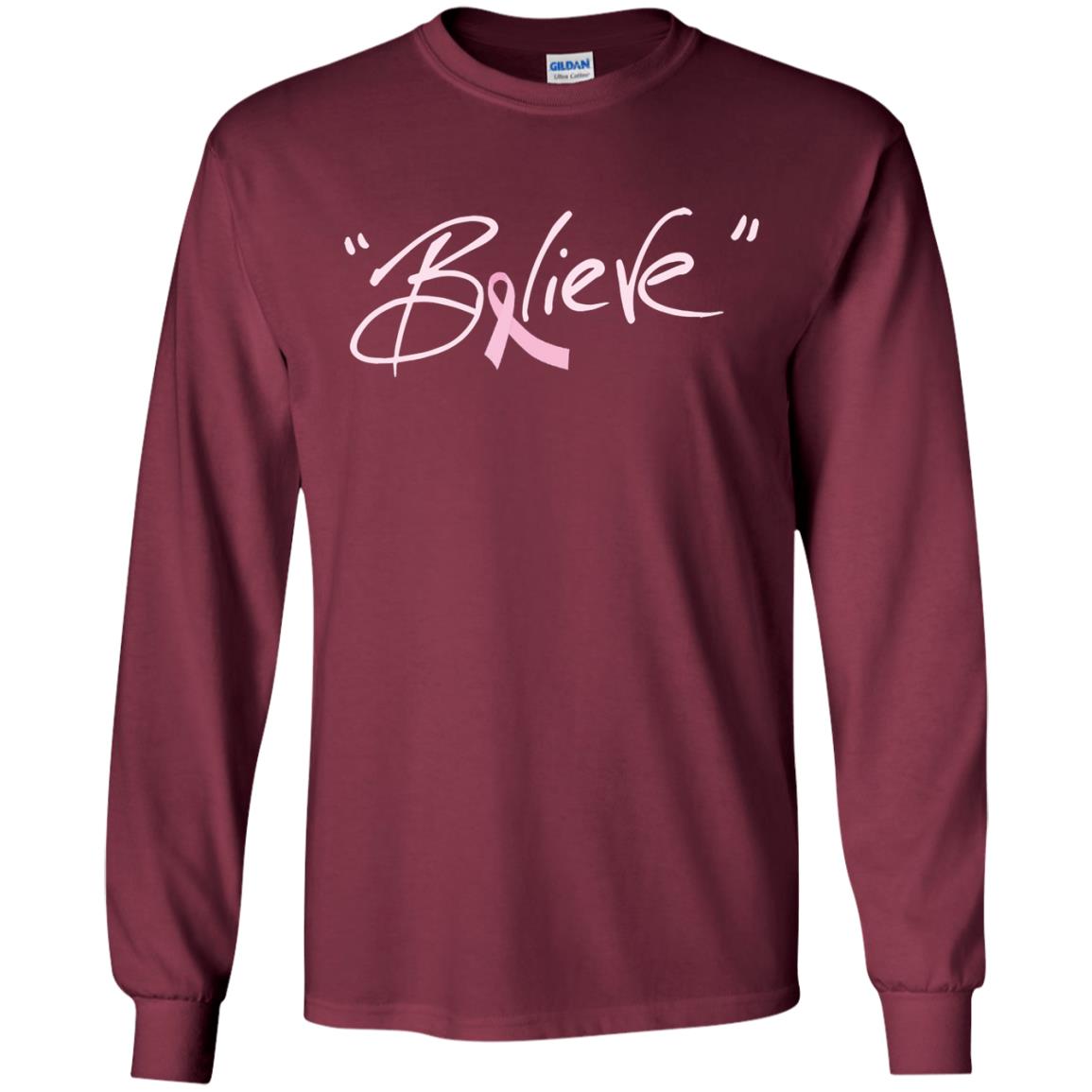 Breast Cancer Awareness Shirt Pink Ribbon Believe Maroon