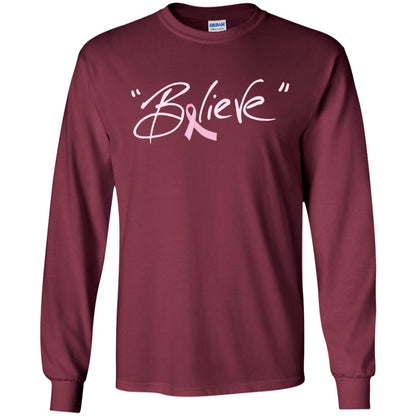 Breast Cancer Awareness Shirt Pink Ribbon Believe Maroon