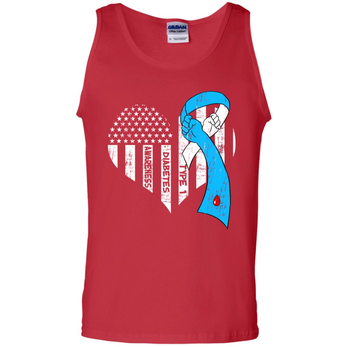 Diabetes Awareness Type 1 Ribbon Flag Shirt Red