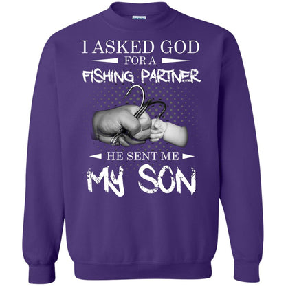 Fishing Daddy Shirt I Asked God For A Fishing Partner He Sent Me My Son Purple