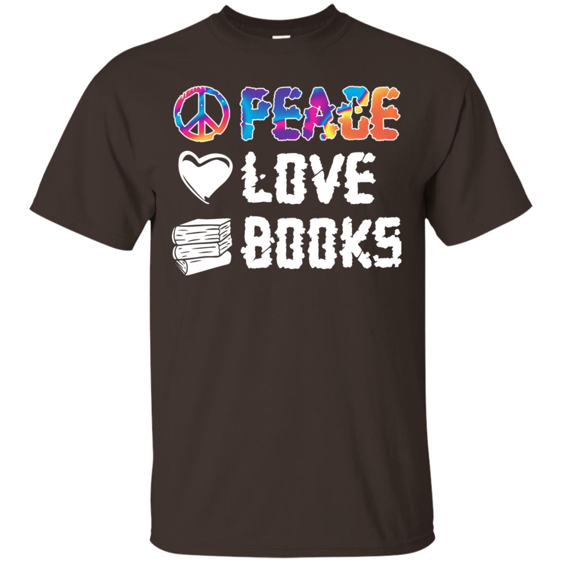 Peace Love Books Bookworm T-shirt Dark Chocolate