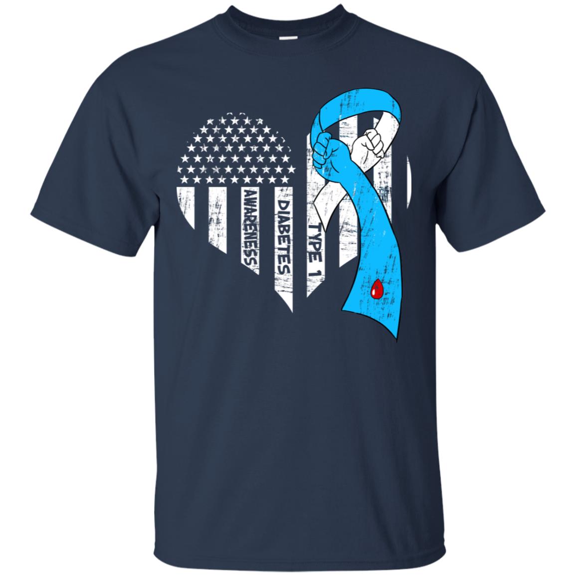 Diabetes Awareness Type 1 Ribbon Flag Shirt Navy