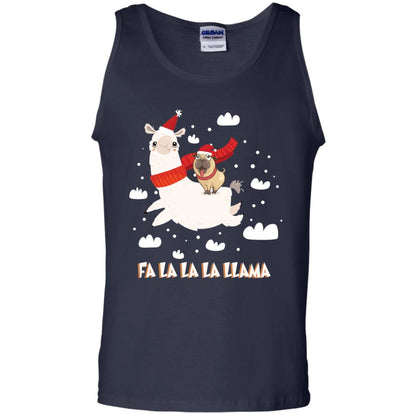 Fa La La La Llama With Pug X-mas Gift Shirt Navy