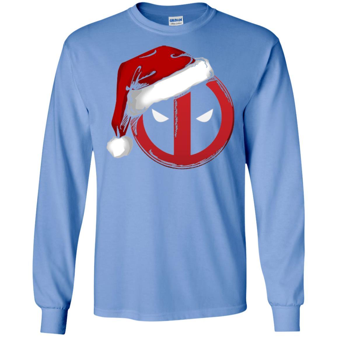 Christmas T-shirt Marvel Deadpool Icon Santa Hat Christmas Graphic Carolina Blue