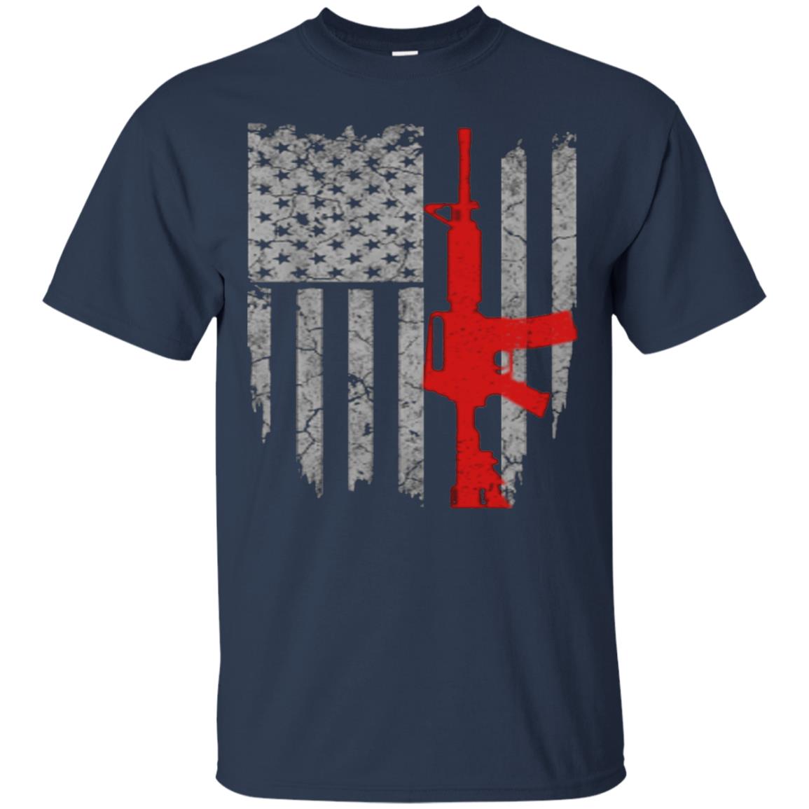 Hunting Lover T-shirt Gun Usa Flag Navy