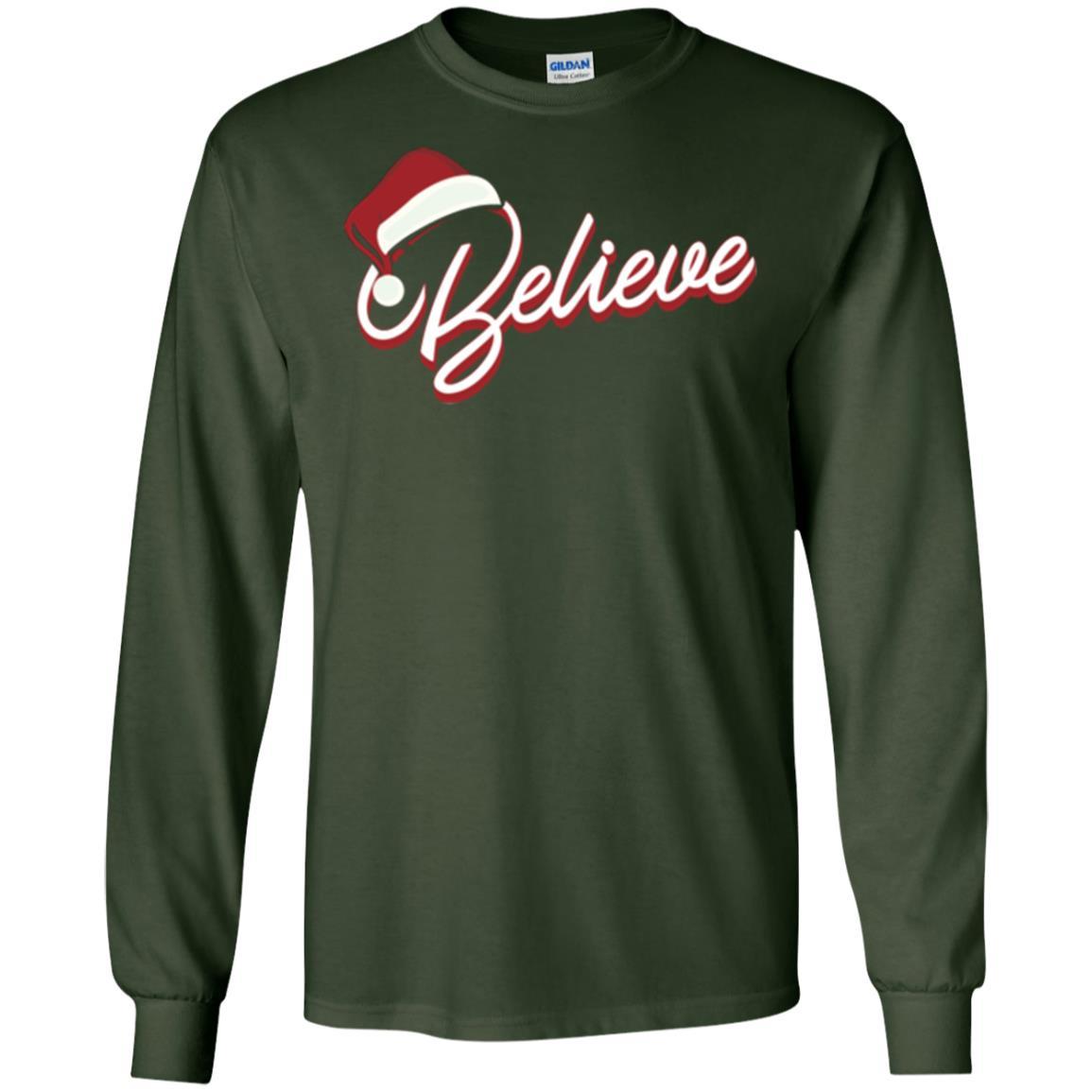 Christmas T-shirt Believe In Santa Claus Forest Green