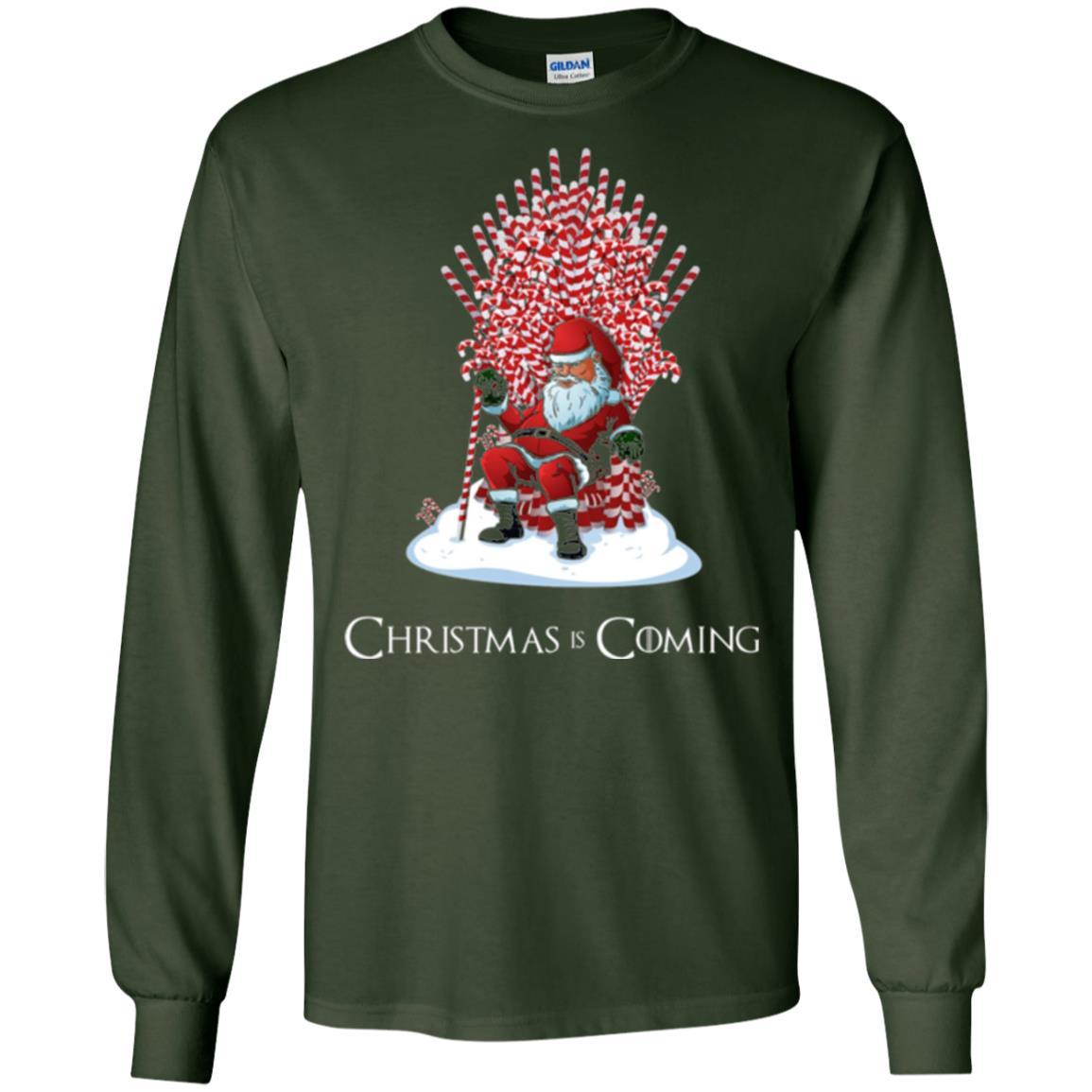 Christmas T-shirt Santa Candy Cane Throne Forest Green
