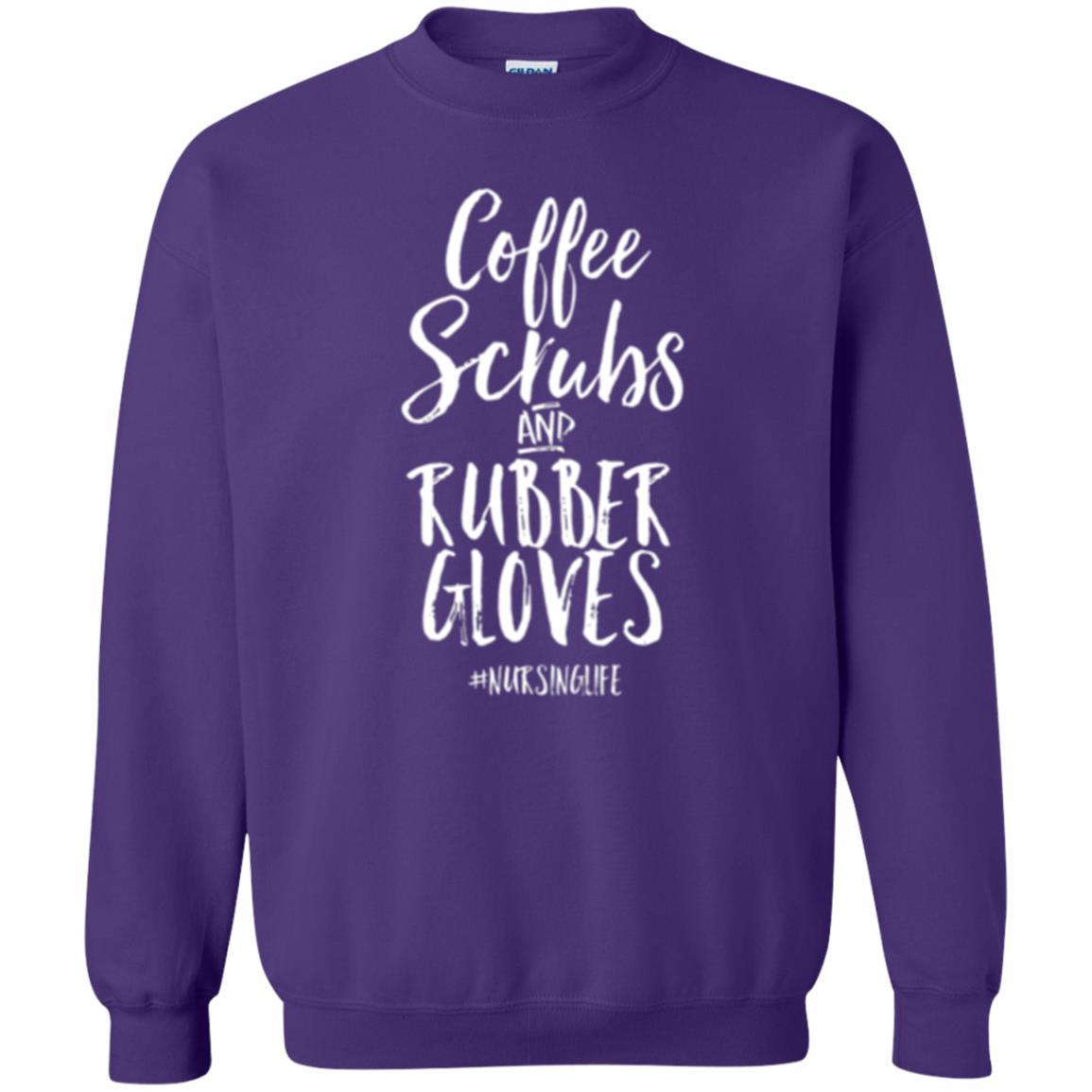 Nurse T-shirt Coffee Scrubs And Rubber Gloves Purple