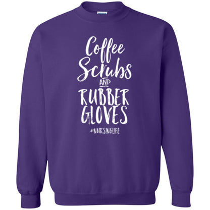 Nurse T-shirt Coffee Scrubs And Rubber Gloves Purple