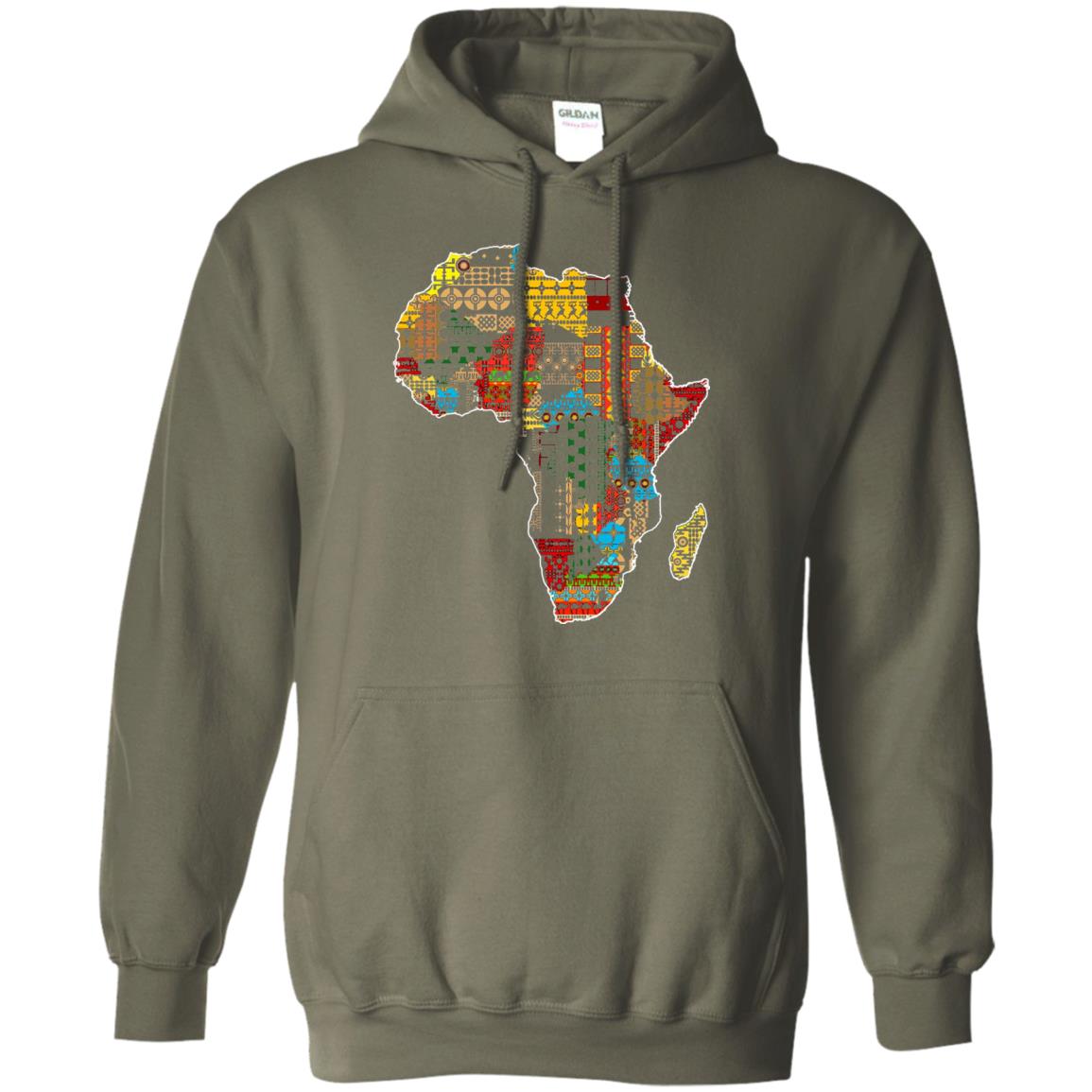 African Pride Traditional Ethnic Pattern Africa Map Shirt Military Green