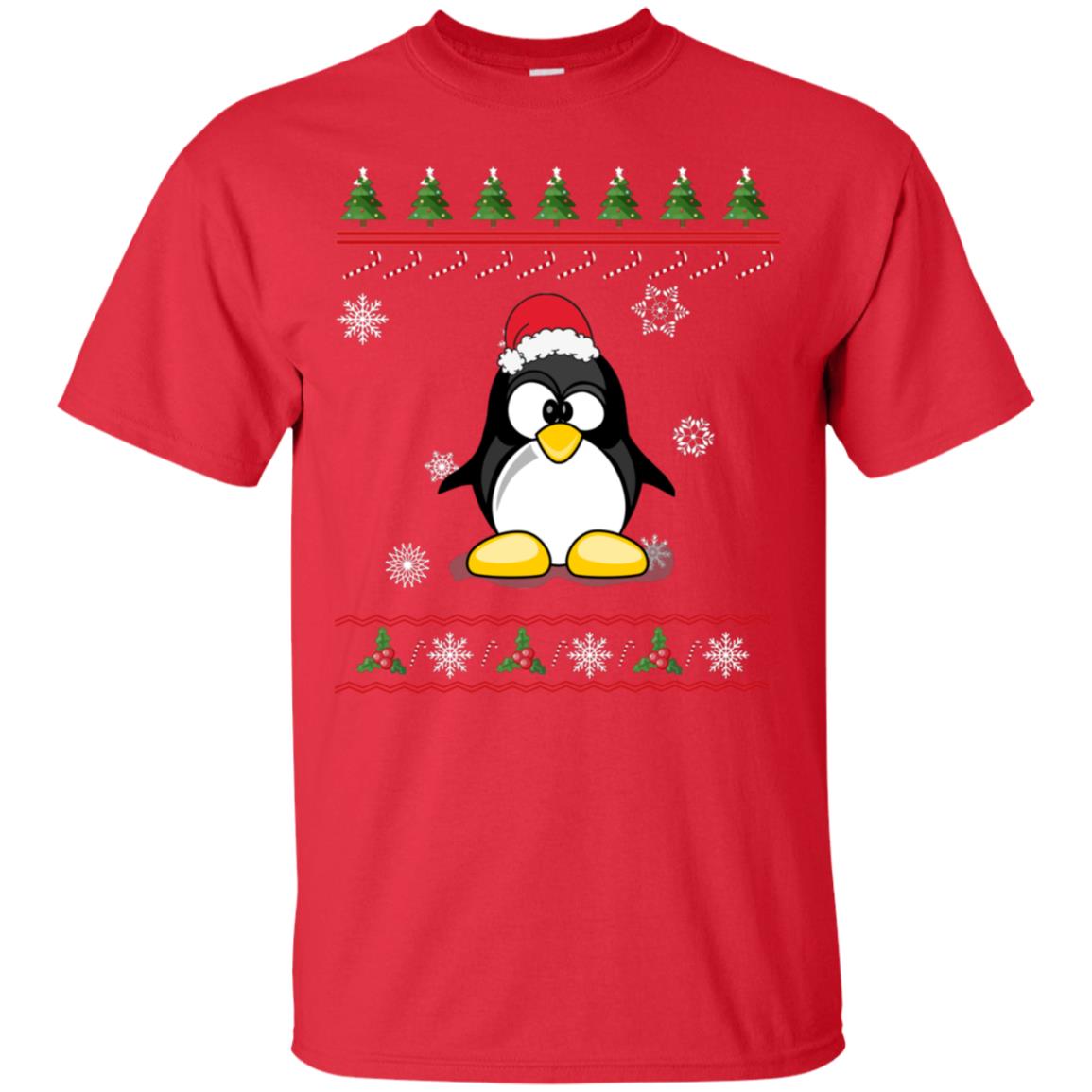 Penguin With Santa Hat Merry X-mas Ugly Christmas Gift Shirt For Mens Womens Kids Red