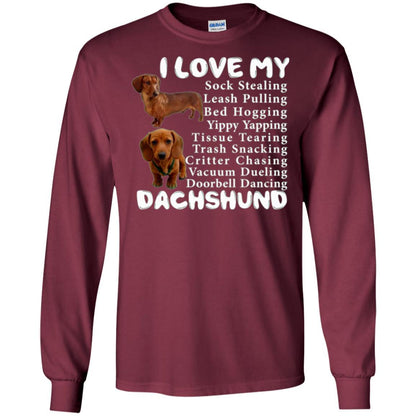 Dachshund T-shirt Sock Stealing Bed Hogging Maroon