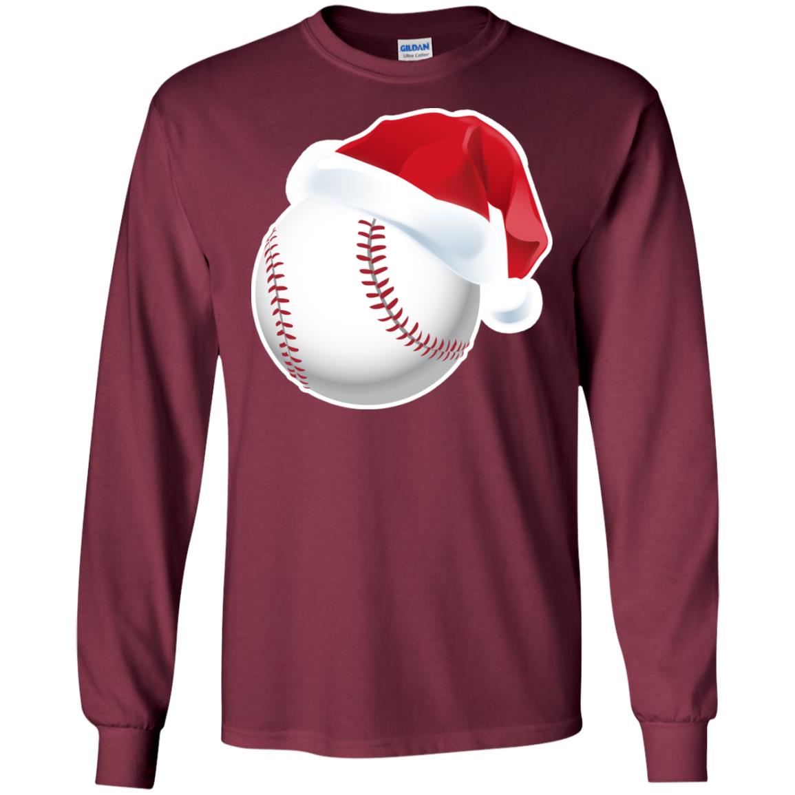 Baseball With Santa Claus Hat X-mas Shirt For Baseball Lovers Maroon