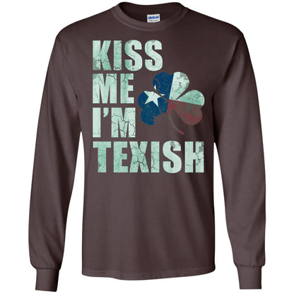 Kiss Me I_m Texish St. Patrick_s Day T-shirt Dark Chocolate