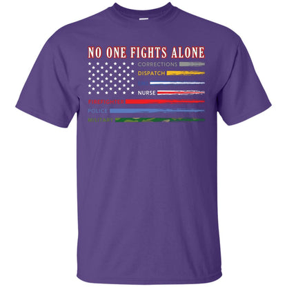 No One Fights Alone Corrections Dispatch Ems Nurse Firefight T-shirt Purple