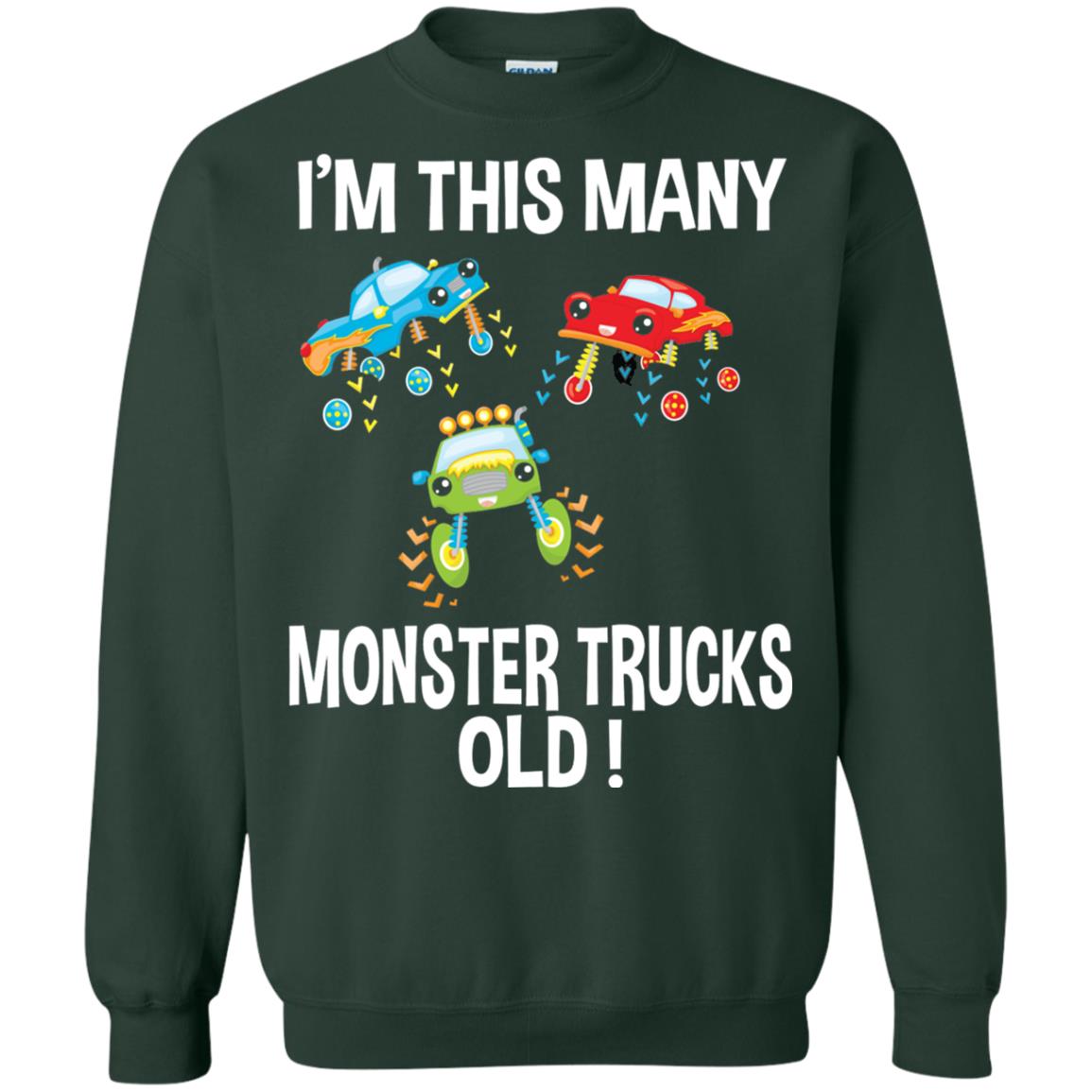 Birthday 3th Shirt Im This Many Monster Trucks Old Forest Green
