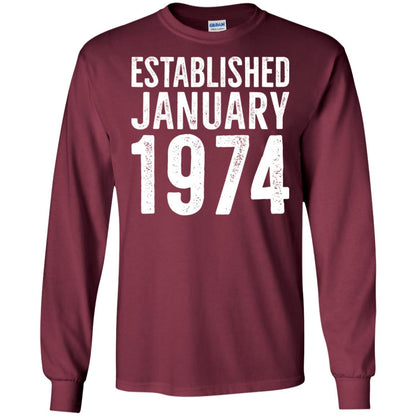 Established January 1974 43rd Birthday T-shirt Maroon