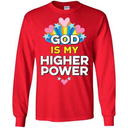 Funny Christian T-shirt God Is My Higher Power Hearts Stars Red