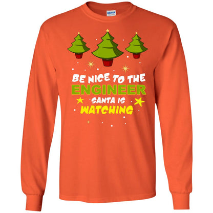 Be Nice To Be Engineer Santa Is Watching X-mas Gift Shirt Orange
