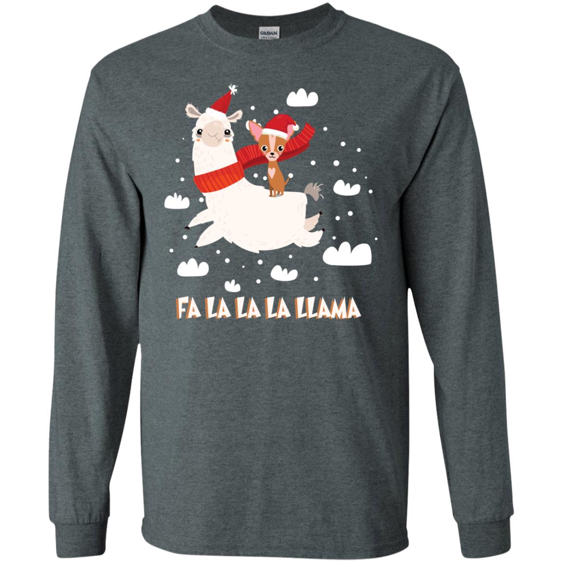 Fa La La La Llama With Chihuahua X-mas Gift Shirt Dark Heather