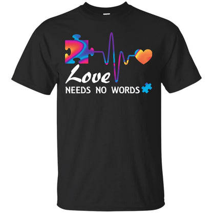 Love Needs No Words Puzzle Heartbeat Gift Shirt For Autism Awareness Black