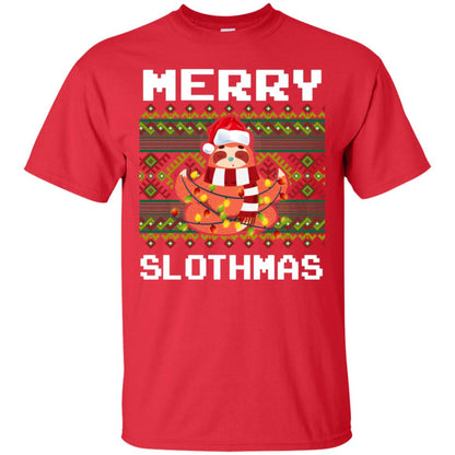 Merry Slothmas Funny Sloth Lovers Ugly Sweater X-mas Gift Shirt Red