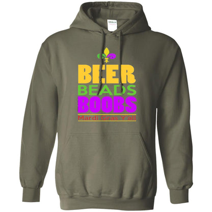 Mardi Gras T-shirt Beer Beads Boobs Military Green