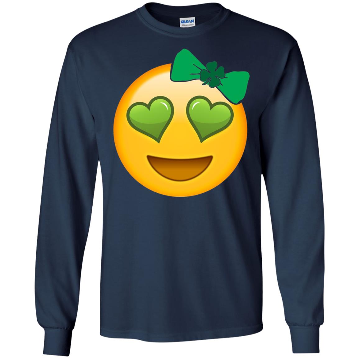 Emoji Green Heart Eyes Bow Saint Patricks Day Shirt For Girls Navy