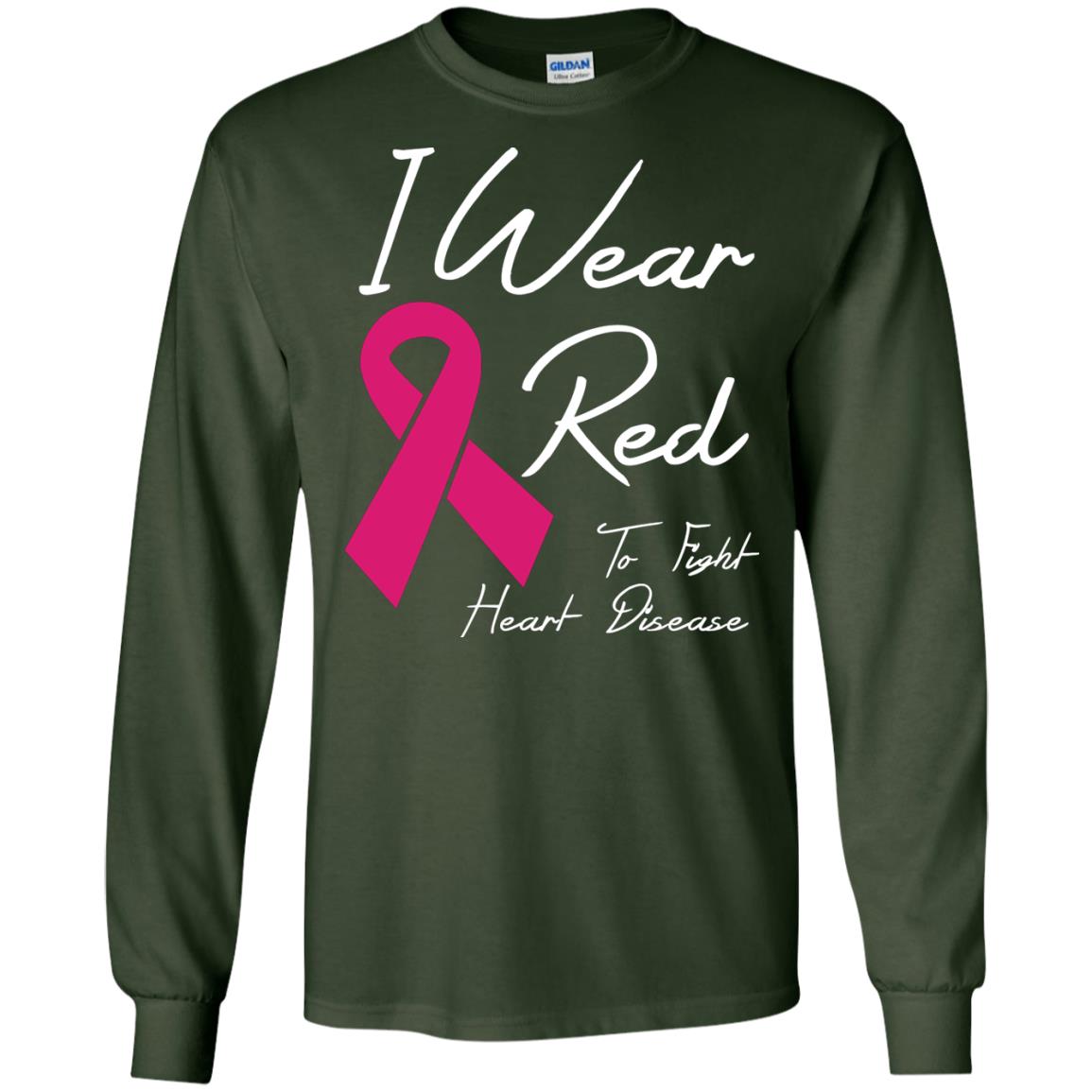 I Wear Red To Fight Heart Disease T-shirt Forest Green