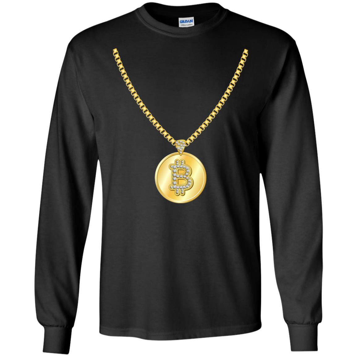 Funny Bitcoin T-shirt Gold Chain Cryptocurrency Necklace Black