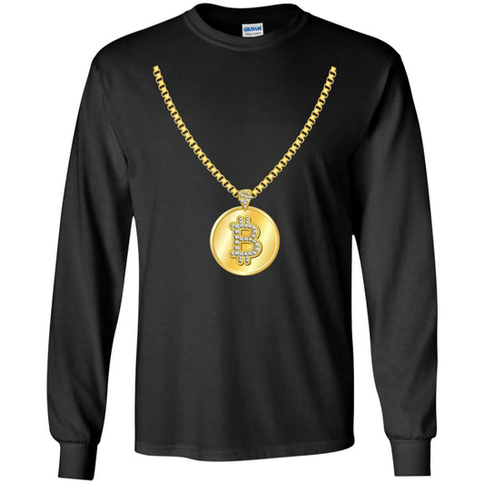 Funny Bitcoin T-shirt Gold Chain Cryptocurrency Necklace Black