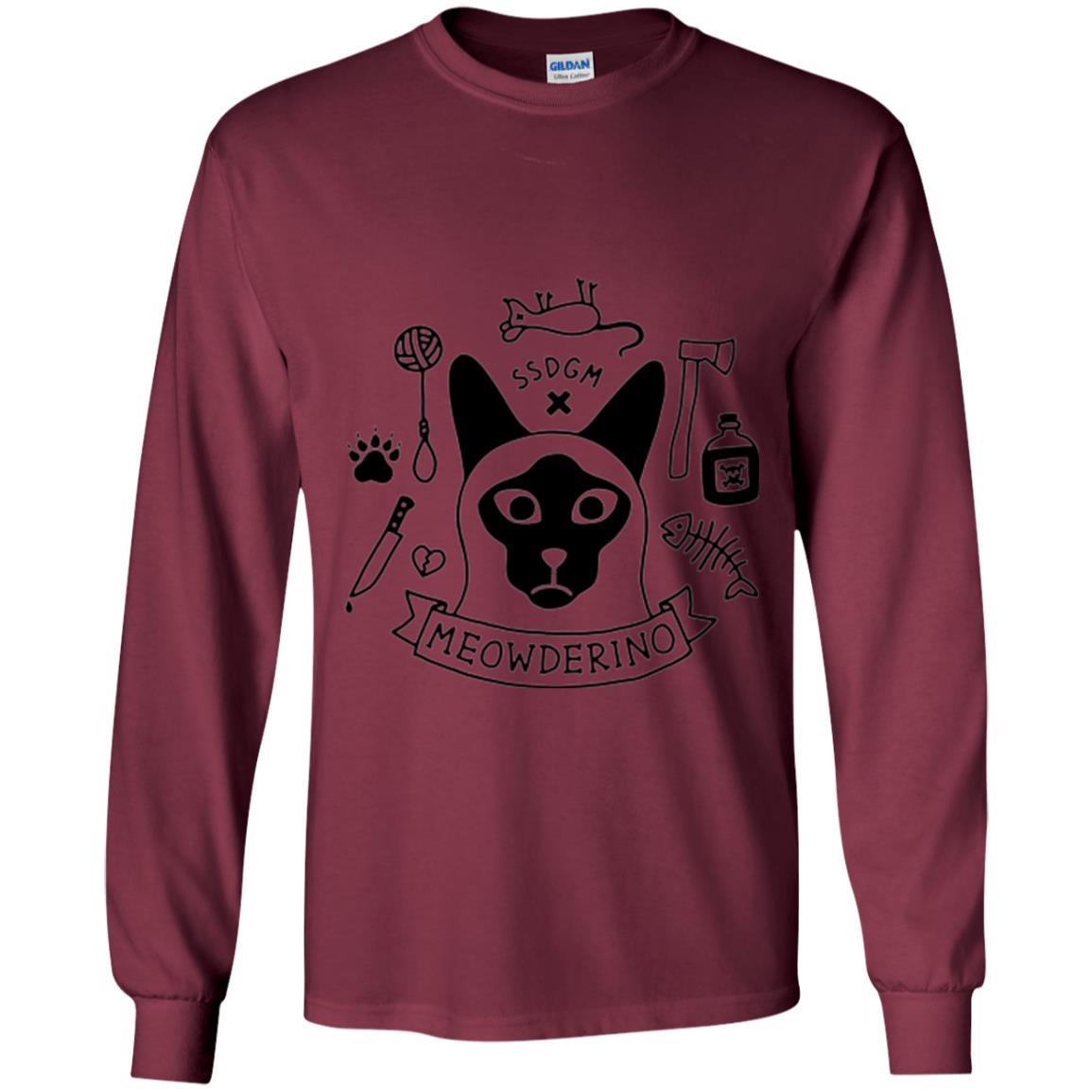 Meowderino T-shirt True Crime Cat Maroon