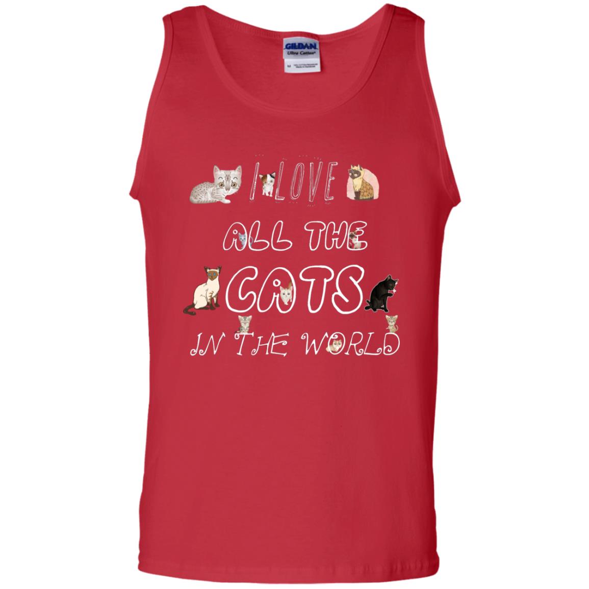 I Love All The Cats In The World Cat Lovers Shirt For Mens Or Womens Red