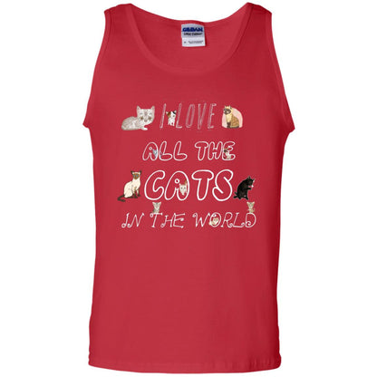 I Love All The Cats In The World Cat Lovers Shirt For Mens Or Womens Red