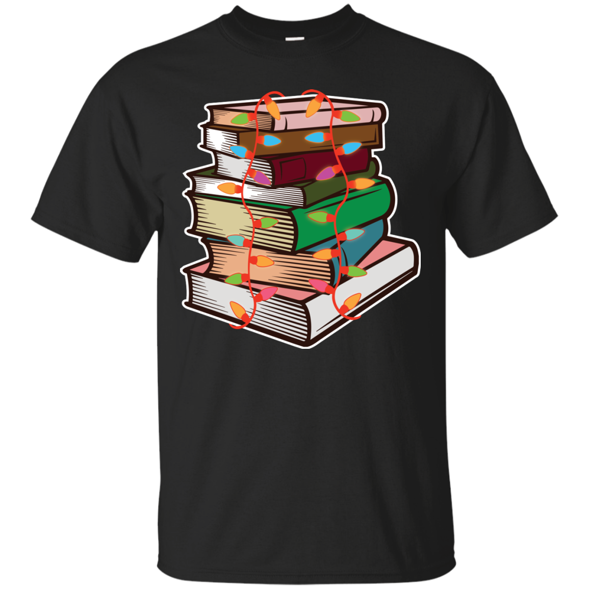 Fairy Lights Christmas Gift T-shirt Book Lover Black