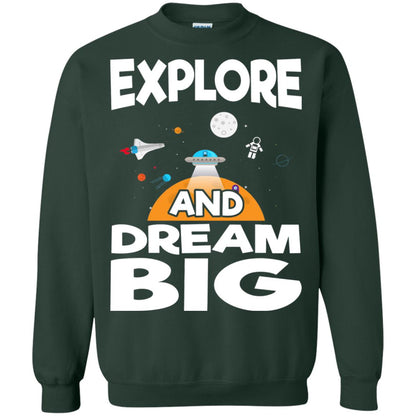 Explore And Dream Big Space Universe Planet Shirt Forest Green
