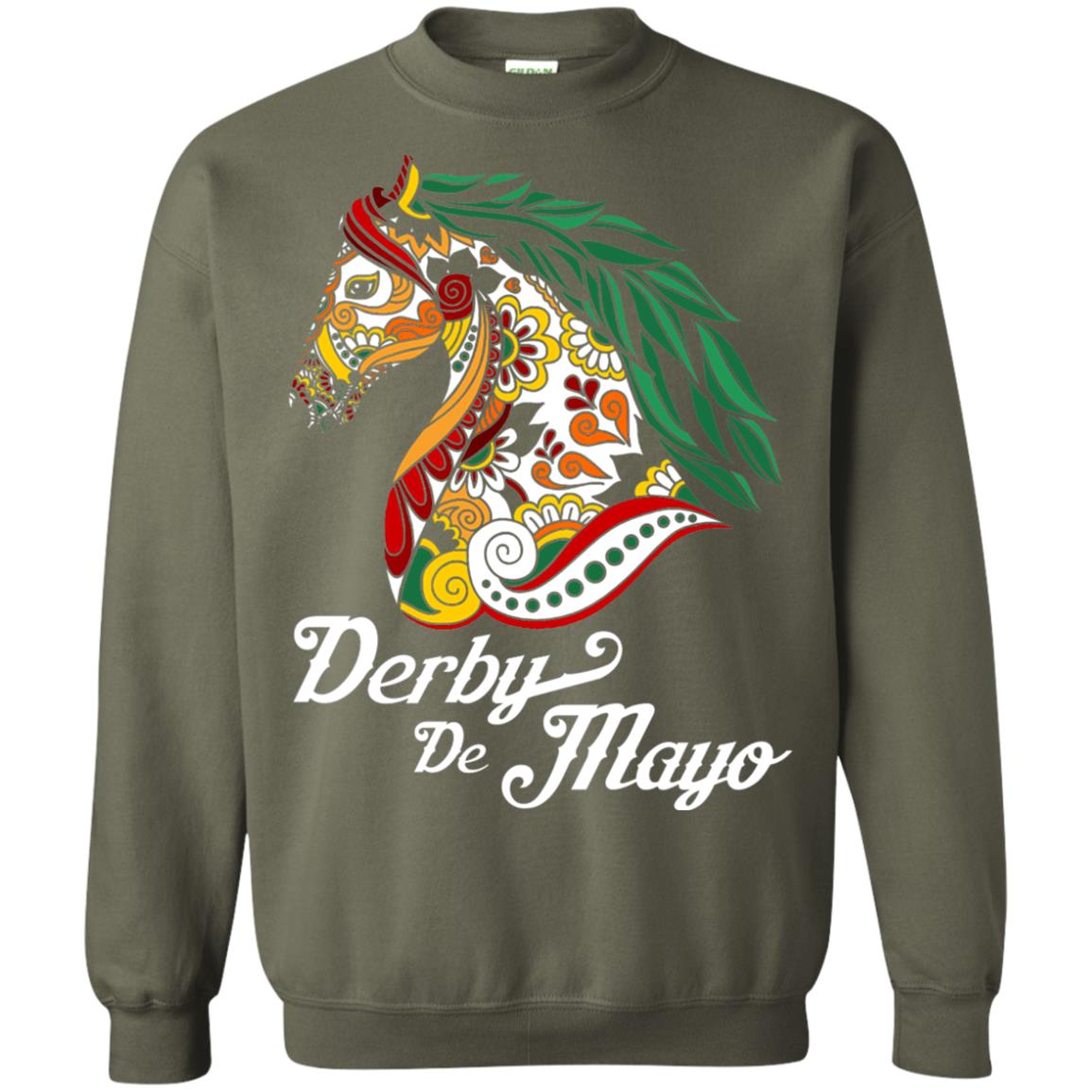 Derby Cinco De Mayo Floral Horse Race T-shirt Military Green