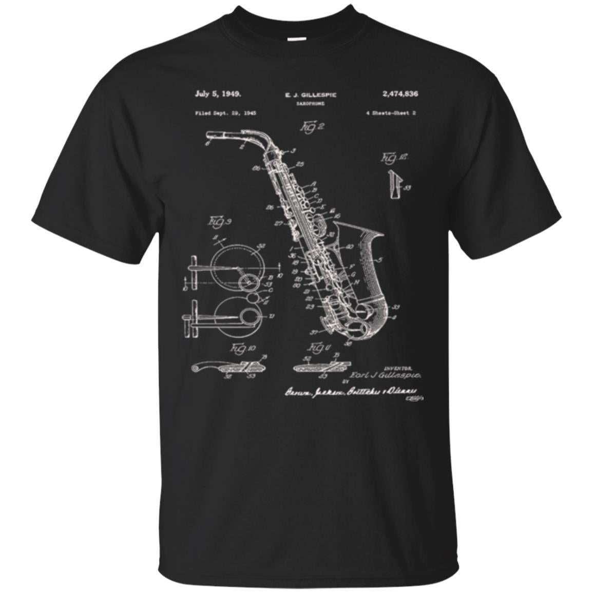 Saxophone Patent Graphic T-shirt Black
