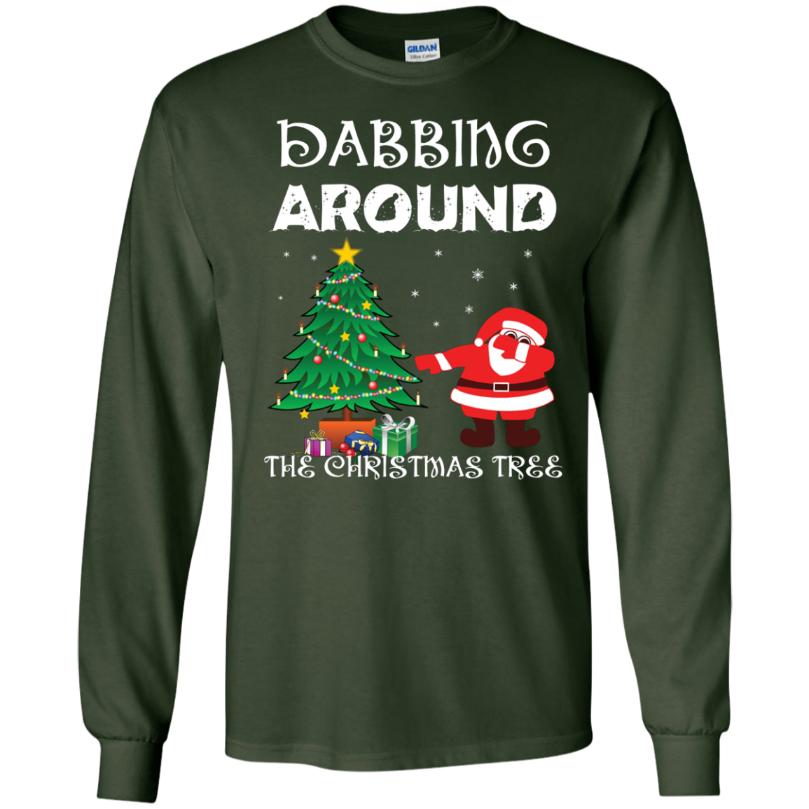 Christmas T-Shirt Dabbing Around The Christmas Tree Forest Green