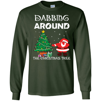 Christmas T-Shirt Dabbing Around The Christmas Tree Forest Green