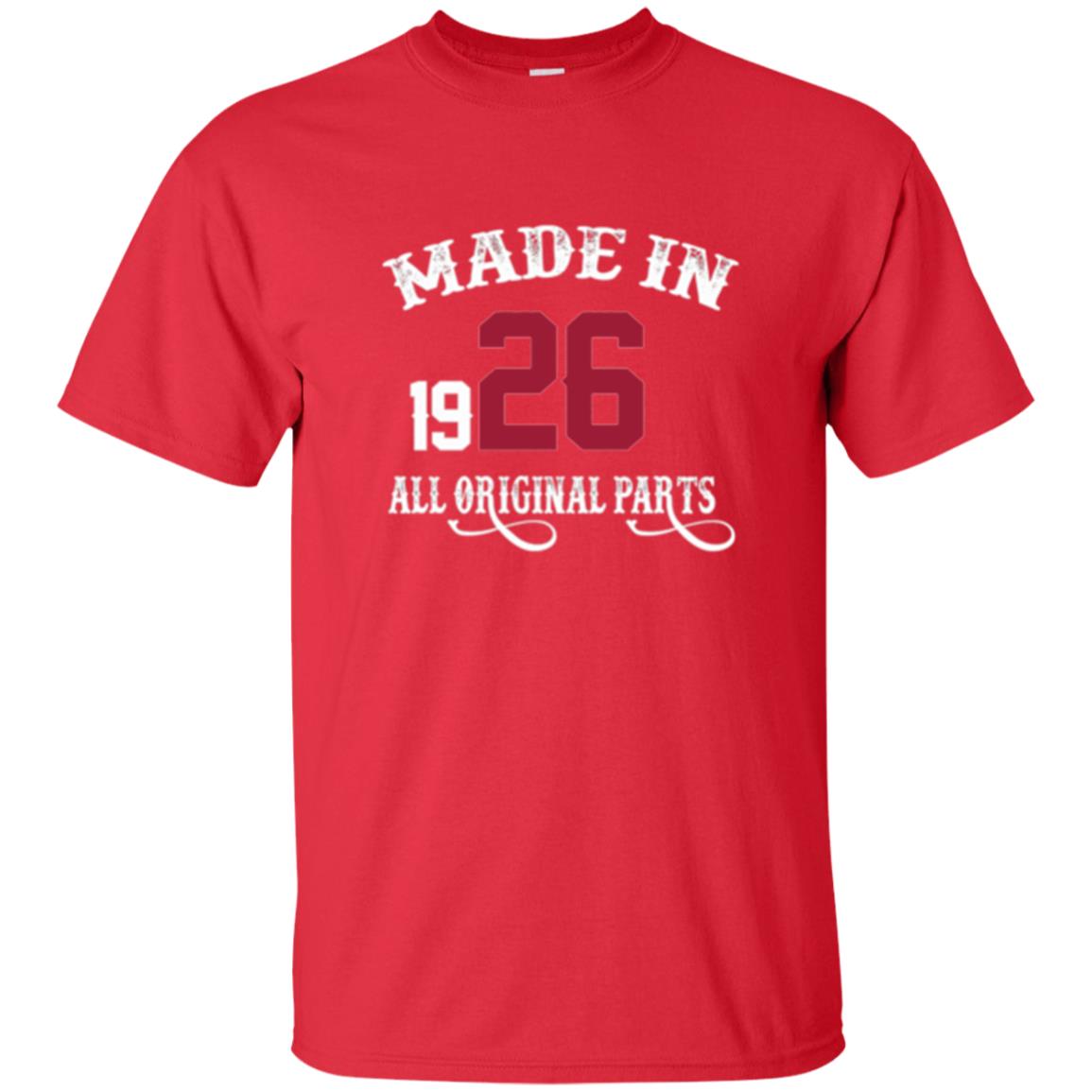 92nd Birthday T-shirt Made In 1926 All Original Parts Red