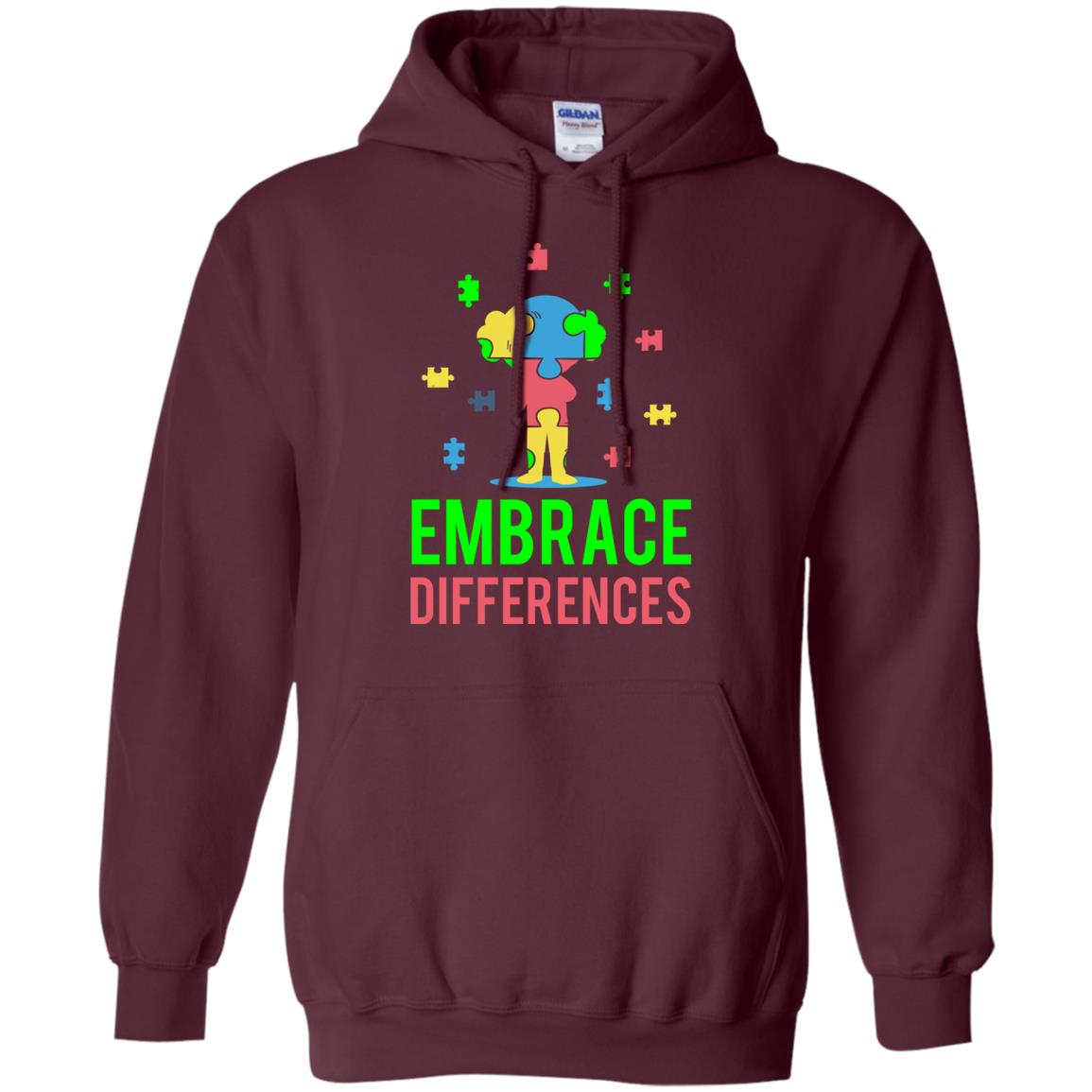 Autism Awareness T-shirt Embrace Differences Maroon